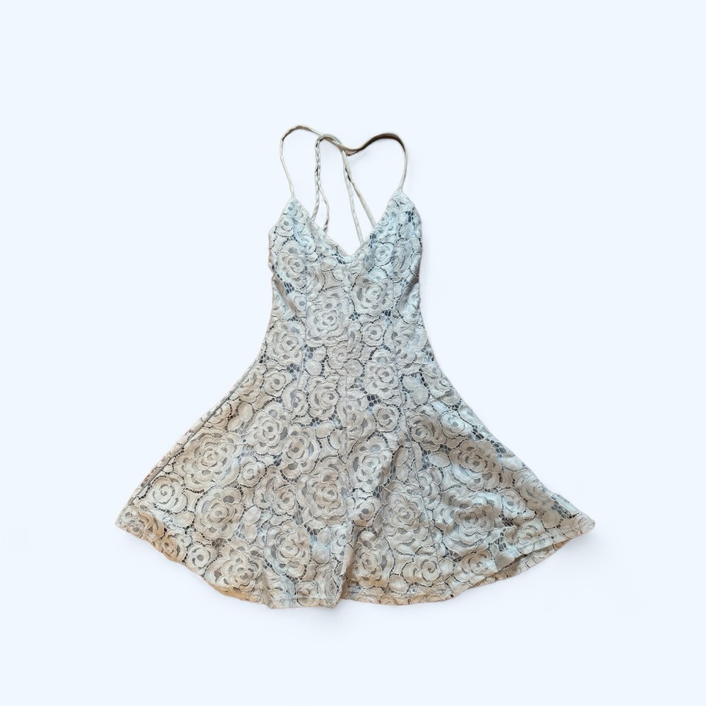 Altar’d State Strappy Baby Blue Lace Fit And Flare dress
